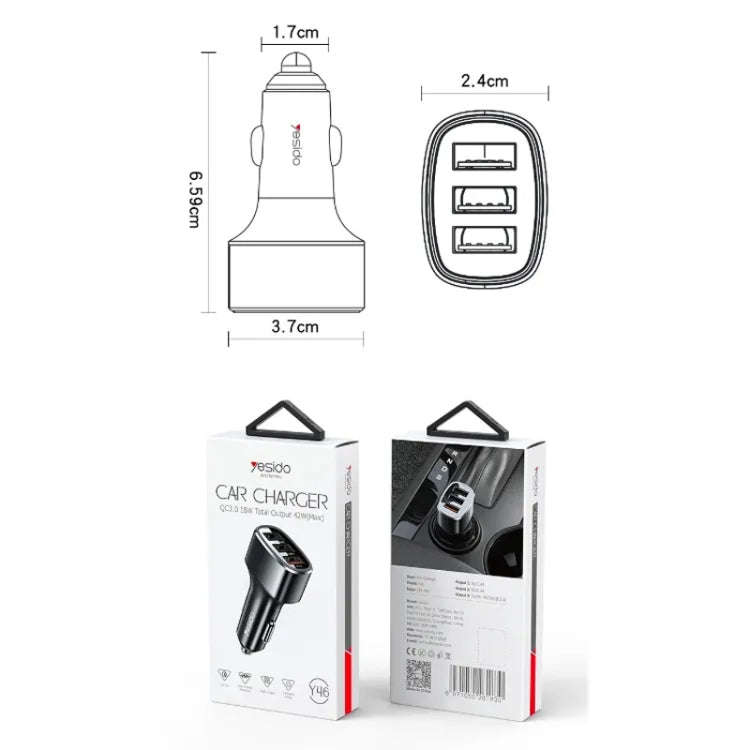 Yesido Y46 42W 3 USB Port Car Fast Charger(Black)