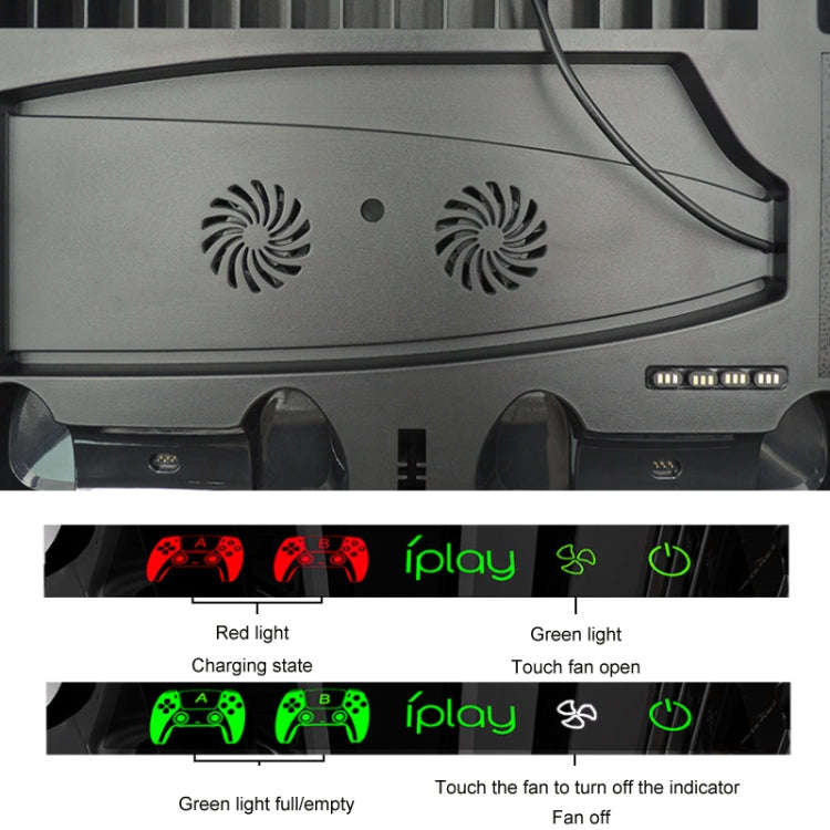 iplay for PS5 Game Console Cooling Fan Base Charging Stand with Disc Holder(Black)