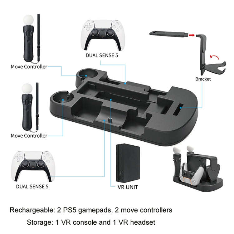 Iplay For PS5/Move/VR Multifunctional Storage Stand Charging Base(White)
