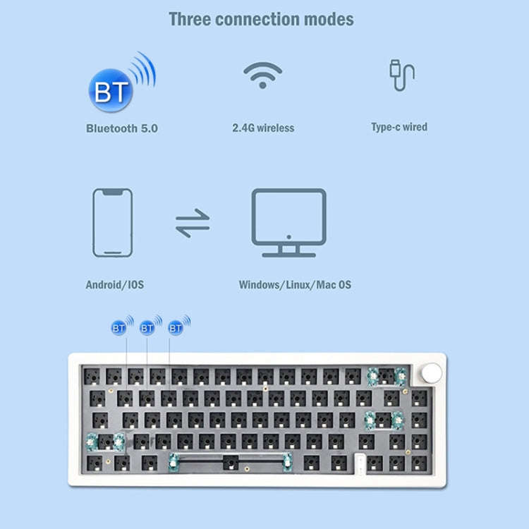67 Keys Three-mode Customized DIY With Knob Mechanical Keyboard Kit Supports Hot Plug RGB Backlig...