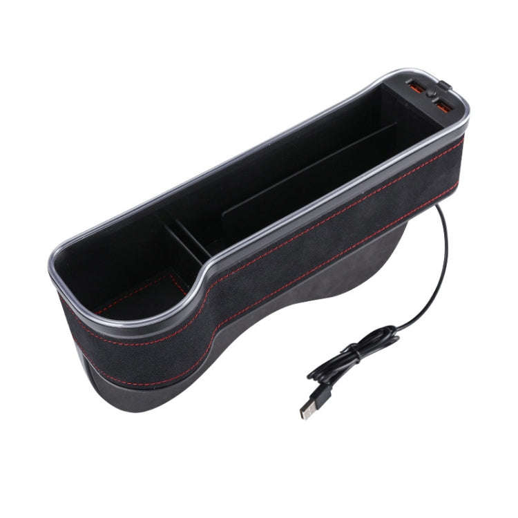 Car Central Control Seat Gap Storage Box with Dual USB Ambient Lights, Color: Suede Black Princip...