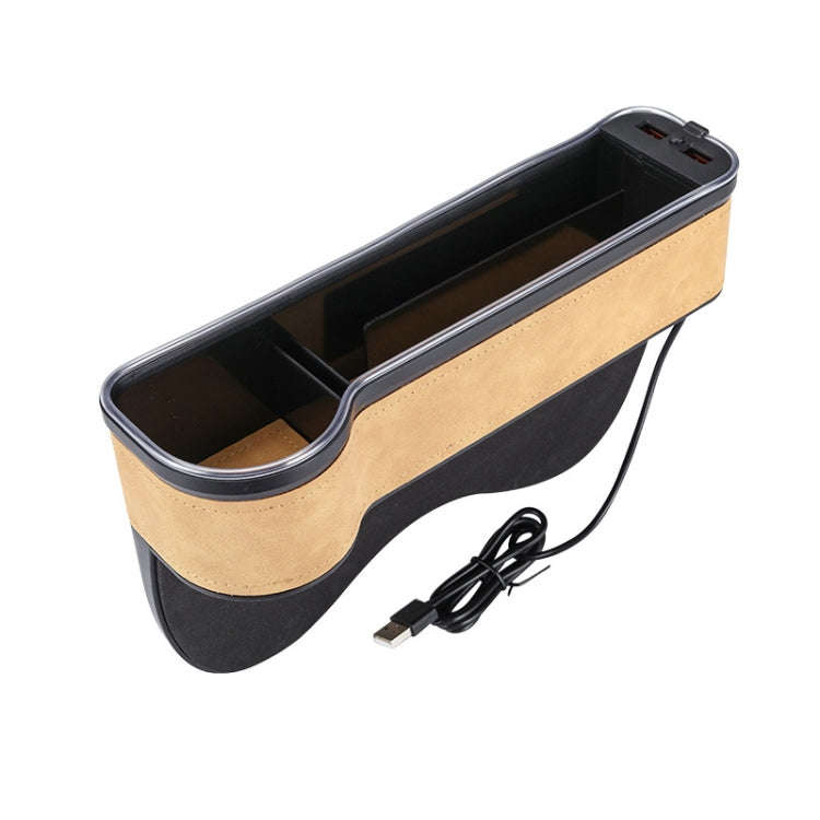 Car Central Control Seat Gap Storage Box with Dual USB Ambient Lights, Color: Suede Khaki Princip...