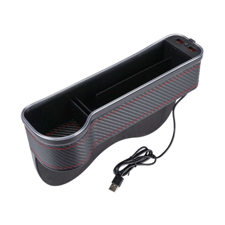 Car Central Control Seat Gap Storage Box with Dual USB Ambient Lights, Color: Carbon Fiber Black ...
