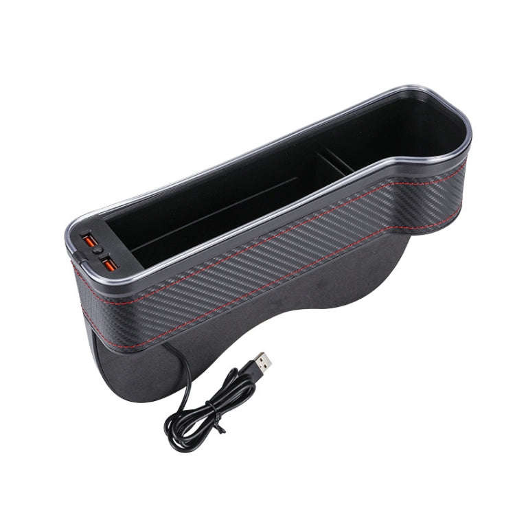 Car Central Control Seat Gap Storage Box with Dual USB Ambient Lights, Color: Carbon Fiber Black ...