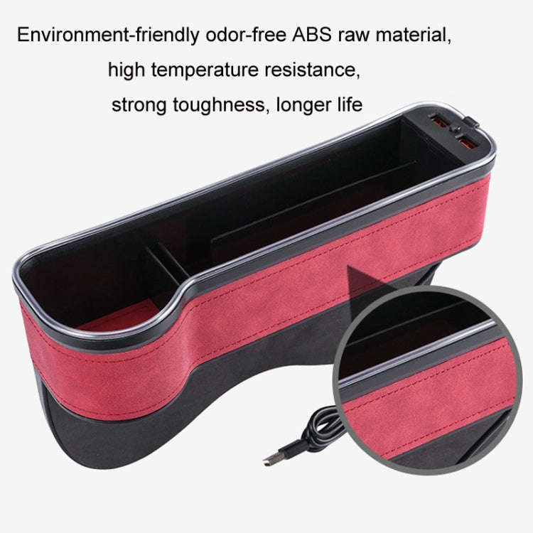 Car Central Control Seat Gap Storage Box with Dual USB Ambient Lights, Color: Suede Coffee Princi...