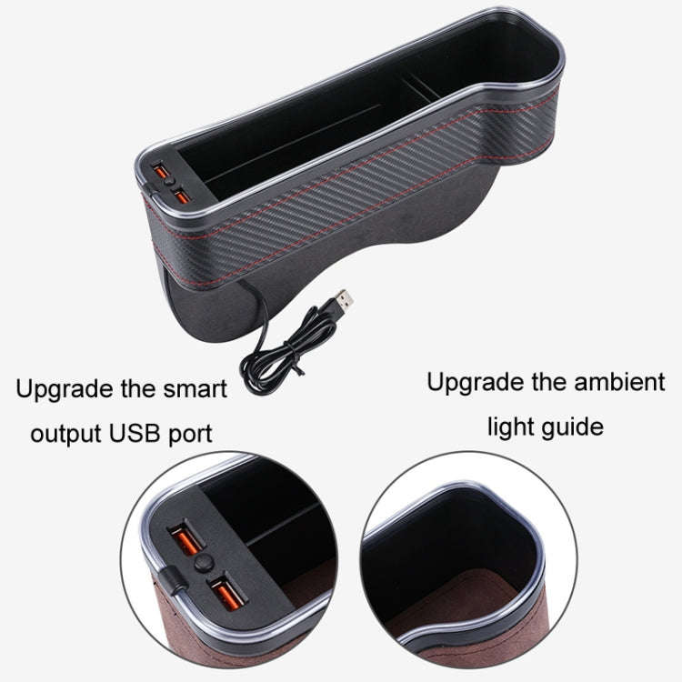 Car Central Control Seat Gap Storage Box with Dual USB Ambient Lights, Color: Suede Coffee Princi...