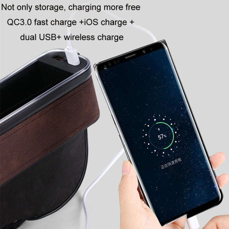 Car Central Control Seat Gap Storage Box with Dual USB Ambient Lights, Color: Suede Coffee Princi...