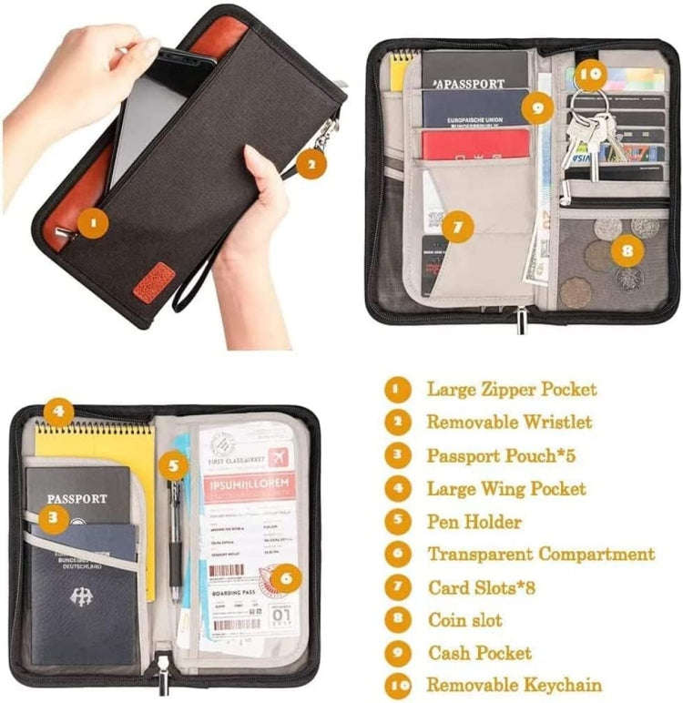 Multifunctional RFID Anti -Theft Passport Package Travel Air Ticket Pocket Card Large Capacity Do...