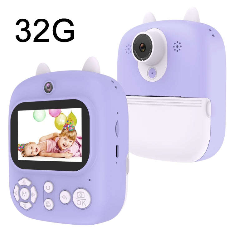 1200W Pixel  2.4 Inch Display Children Print Instant Camera 32G+Card Reader Purple