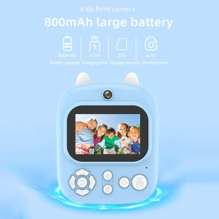 1200W Pixel  2.4 Inch Display Children Print Instant Camera 32G+Card Reader Blue
