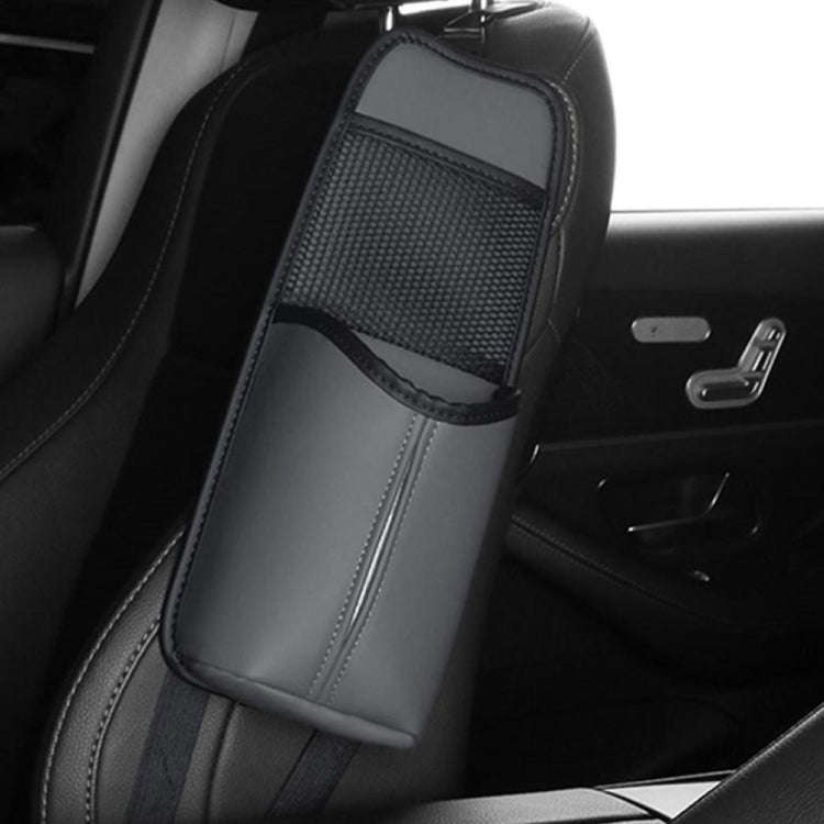 Car Seat Leather Multifunctional Tissue Water Cup Storage Hanging Bag(Grey)