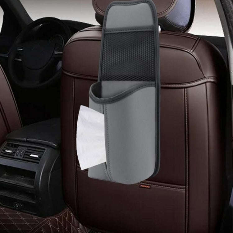 Car Seat Leather Multifunctional Tissue Water Cup Storage Hanging Bag(Grey)