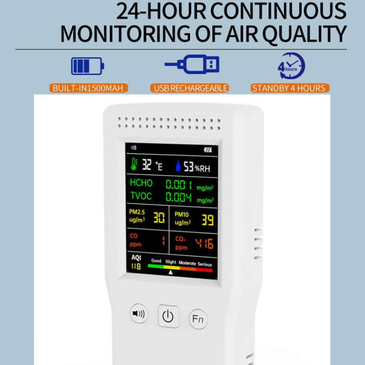 9 In 1 Air Quality Detector Handheld High Precision Formaldehyde Detector(White)
