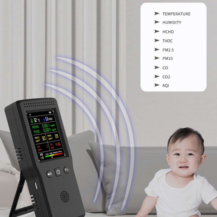 9 In 1 Air Quality Detector Handheld High Precision Formaldehyde Detector(White)
