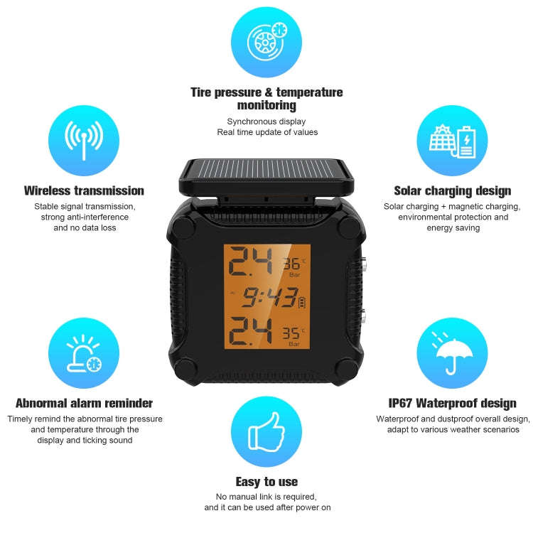M8 Solar Motorcycle Tire Pressure Monitor Color Screen High Precision Sensor