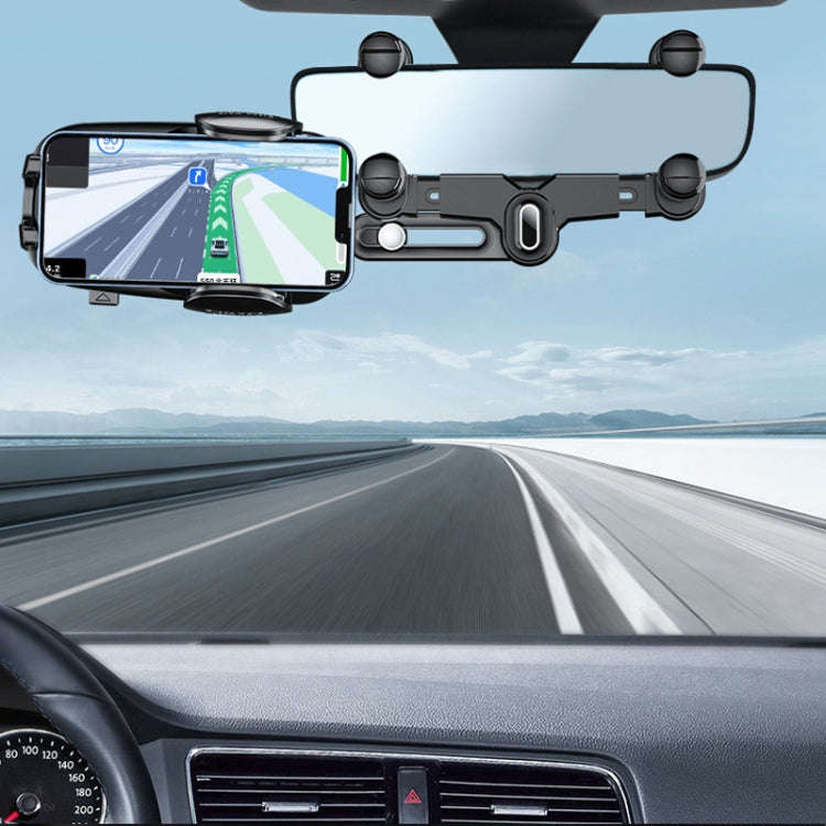 Car Rearview Mirror Navigation Retractable Multifunctional Mobile Phone Holder(Black)