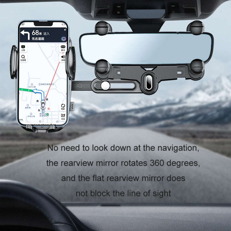 Car Rearview Mirror Navigation Retractable Multifunctional Mobile Phone Holder(Black)