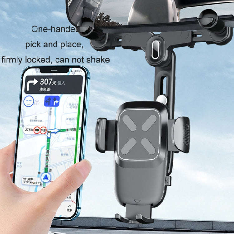 Car Rearview Mirror Navigation Retractable Multifunctional Mobile Phone Holder(Black)
