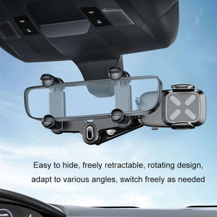 Car Rearview Mirror Navigation Retractable Multifunctional Mobile Phone Holder(Black)