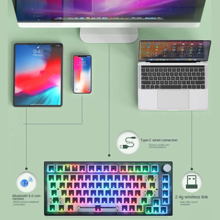 82 Keys Bluetooth Wireless 3-mode RGB Hot-plug Customized Mechanical Keyboard Kit(Black Transparent)