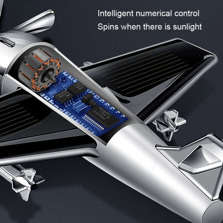 Solar Car Airplane Ornament Solid Aroma Diffuser Car Rotating Decoration Items(Silver)