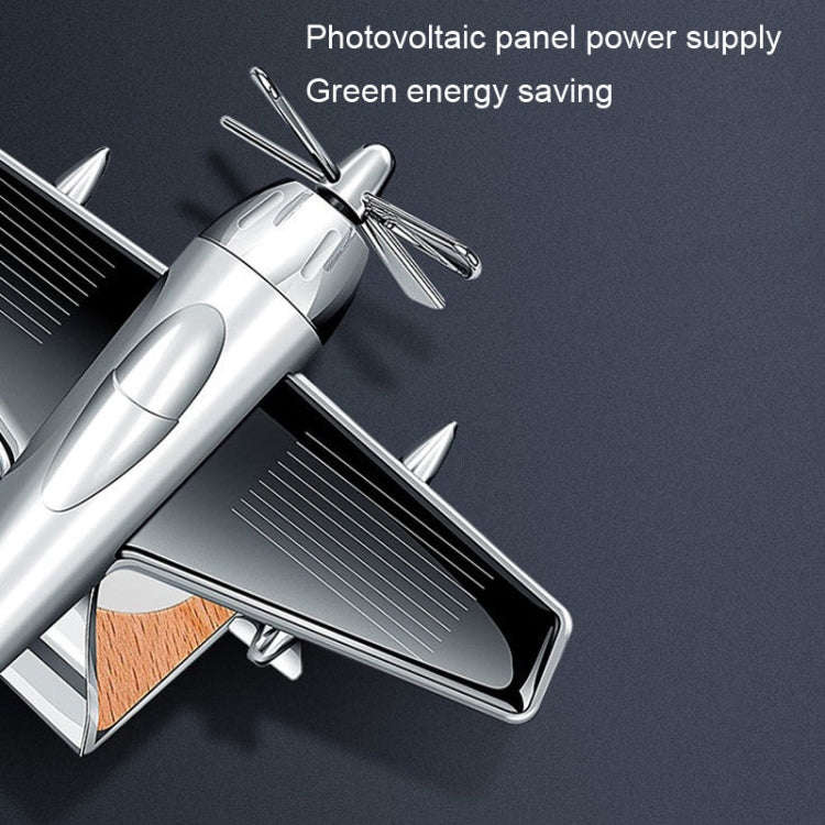 Solar Car Airplane Ornament Solid Aroma Diffuser Car Rotating Decoration Items(Silver)