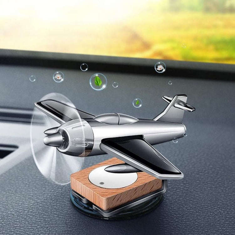 Solar Car Airplane Ornament Solid Aroma Diffuser Car Rotating Decoration Items(Silver)