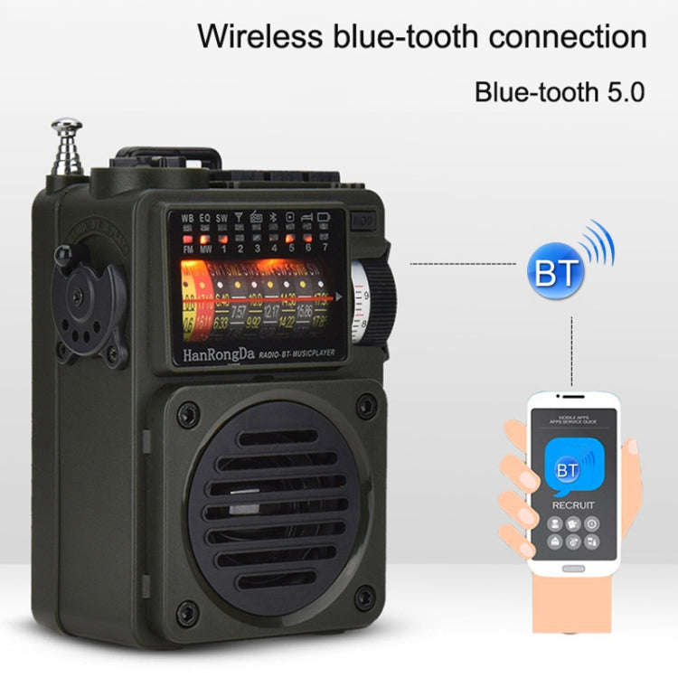 HanRongda HRD-700 Full Band Bluetooth MP3 Play Radio Station Memory Mechanical Tuning Radio(Green)