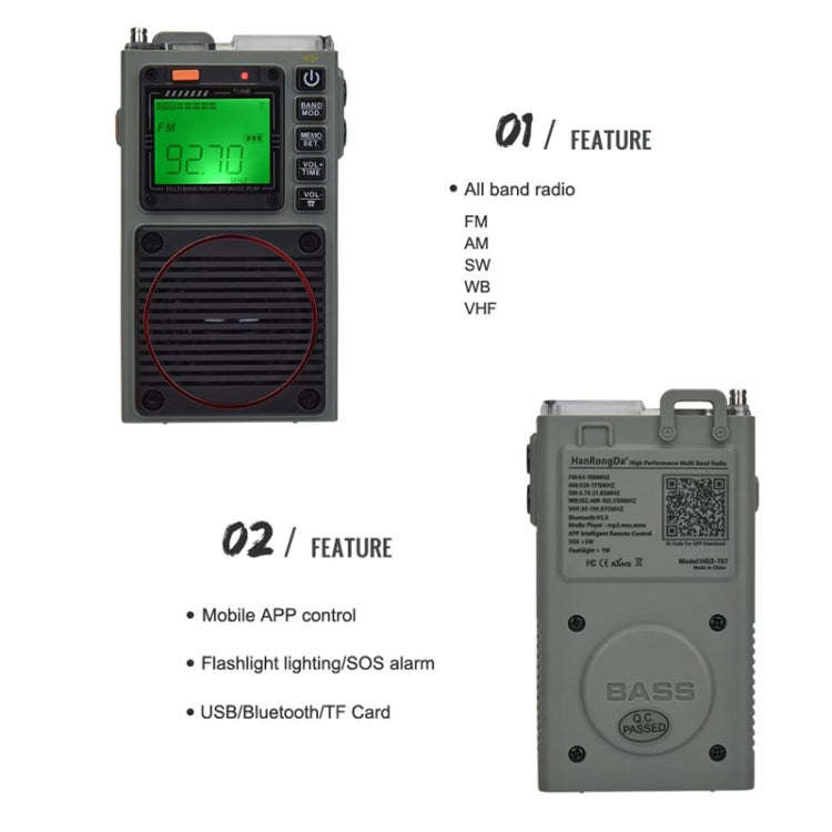 HanRongda HRD-787 High Performance Full Band Portable Bluetooth Card SOS Warning LED Lighting Rad...