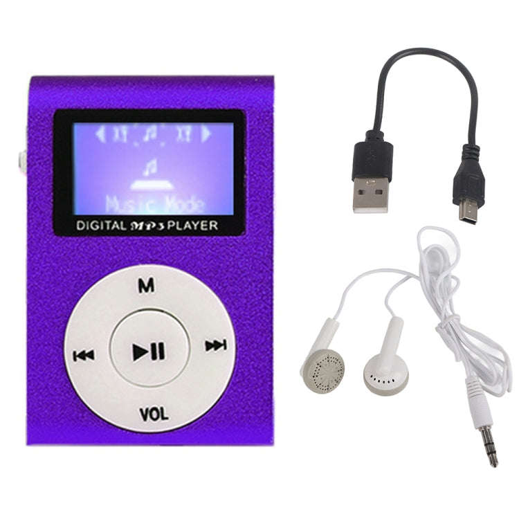 Mini Lavalier Metal MP3 Music Player with Screen, Style: with Earphone+Cable(Purple)