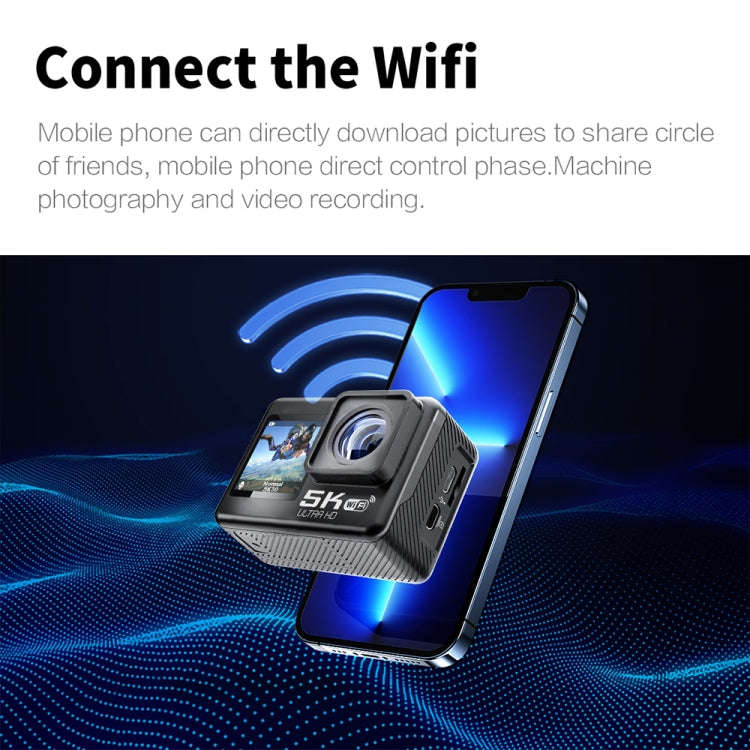 5K/30FPS WIFI HD Anti-Shake Remote Touch Dual-Screen IP68 Waterproof Sports Camera, Style: Camera...