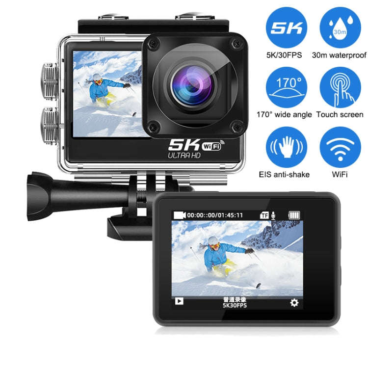 5K/30FPS WIFI HD Anti-Shake Remote Touch Dual-Screen IP68 Waterproof Sports Camera, Style: Camera...