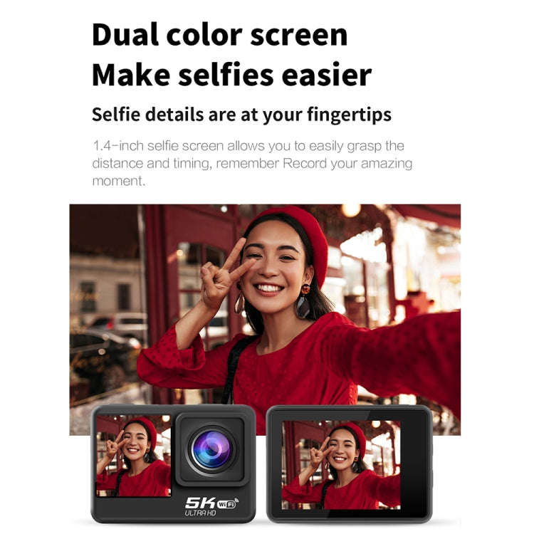 5K/30FPS WIFI HD Anti-Shake Remote Touch Dual-Screen IP68 Waterproof Sports Camera, Style: Camera...