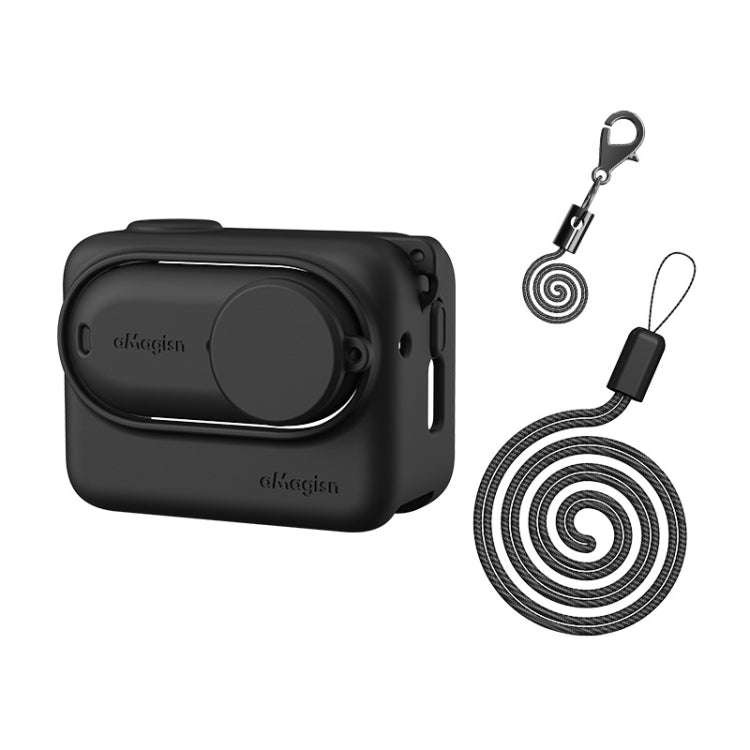 For Insta360 GO 3 AMagisn Silicone Body Cover Protective Case With Lanyard(Black)