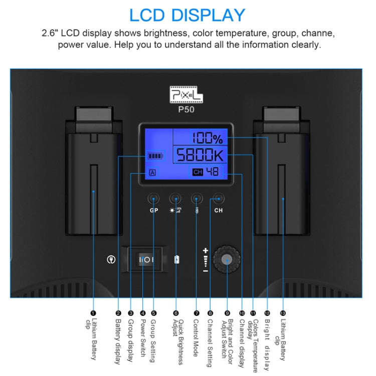Pixel P50 Dual Color Temperature Flat Panel Fill Light 45W Soft Outdoor Shooting Fill Light For S...