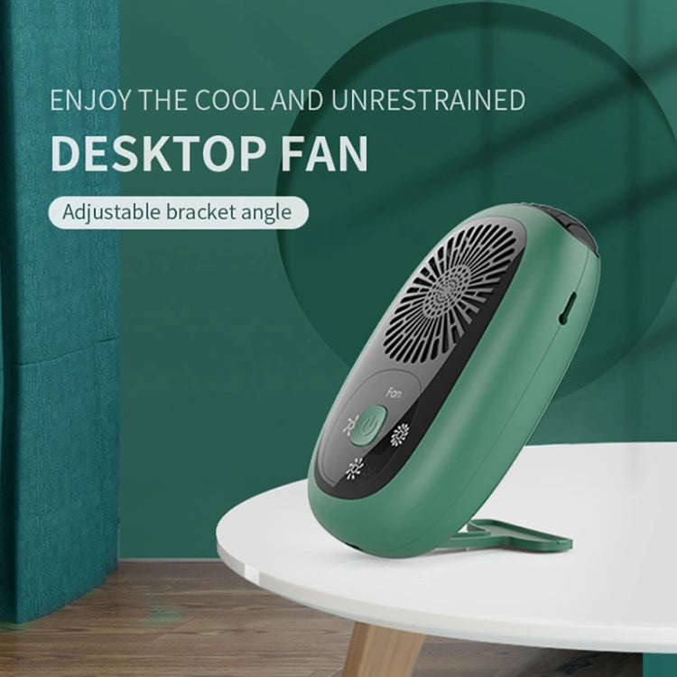 Leafless Hanging Neck Fan Mini Handheld Fan USB Rechargeable Fan Without Negative Ions Green