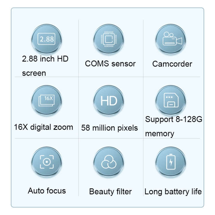2.88 Inch IPS Screen HD Digital Camera 16X Zoom Portable CCD Camera(Champagne Gold)