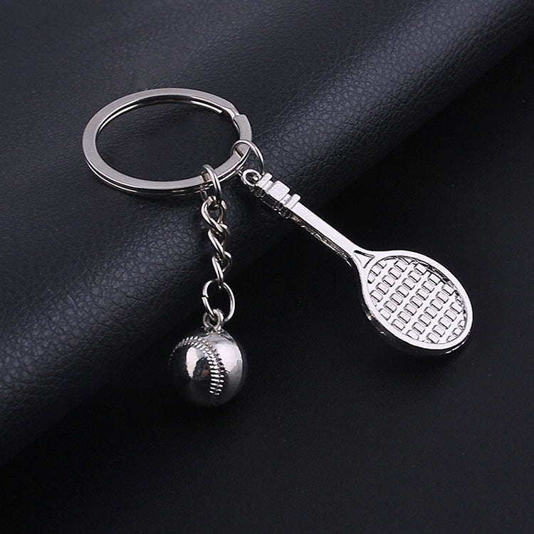 2pcs Simulation Tennis Racket Metal Key Chain Small Gift(BY-297)