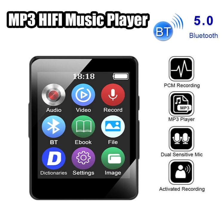 MP3 Music Player Bluetooth 5.0 Ebook Recorder MP4 Walkman Without Memory Card(Black)