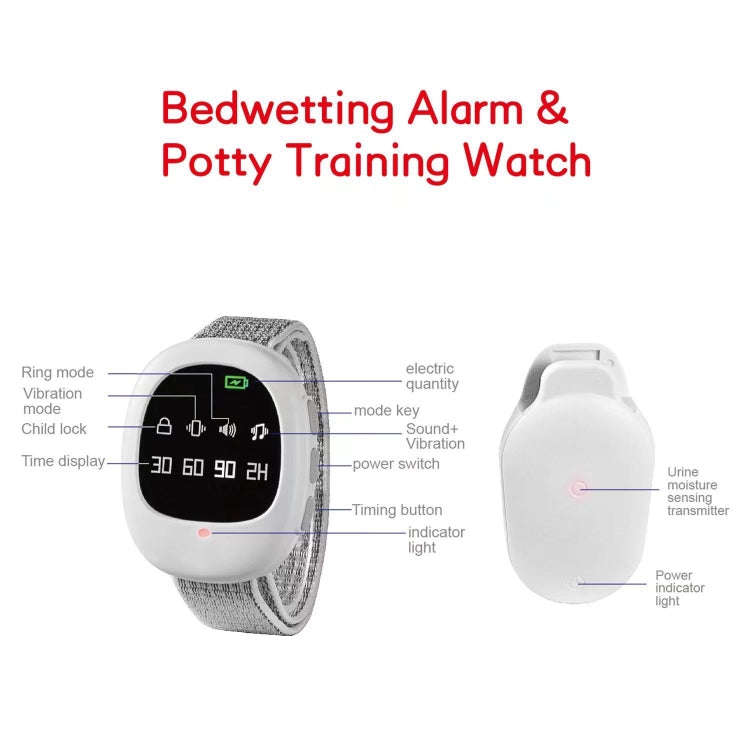 Wireless Timing Bedwetting Alarm Potty Training Watch For Elderly and Kids(White)