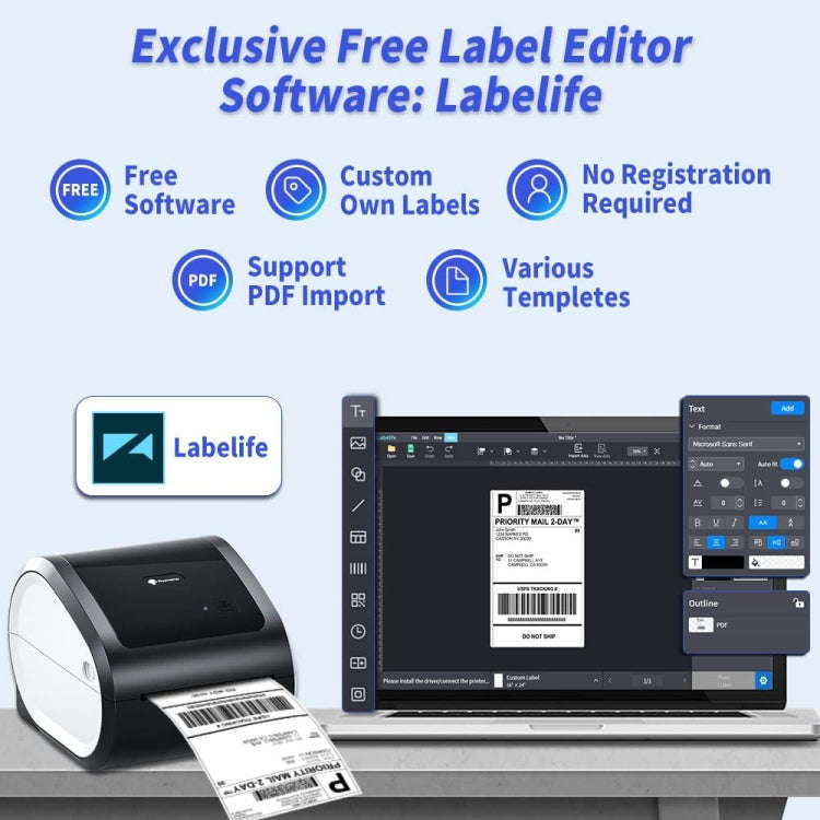 Phomemo D520-BT Bluetooth Thermal Shipping Label Printer Wireless Desktop Printer For Barcode Add...
