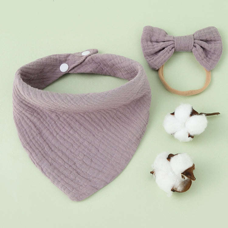 Baby Cotton Gauze Drool Towel + Bow Hairband Set Baby Bibs(Grape Purple)