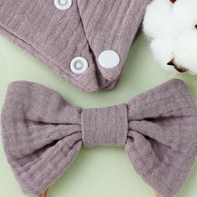 Baby Cotton Gauze Drool Towel + Bow Hairband Set Baby Bibs(Gray)