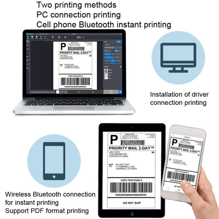 Phomemo PM241-BT Bluetooth Address Label Printer Thermal Shipping Package Label Maker, Size: US(S...