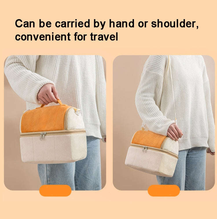 Flannel Toast Bag Double Layer Insulation Lunch Storage Bag Shoulder Bag(Royal Blue)