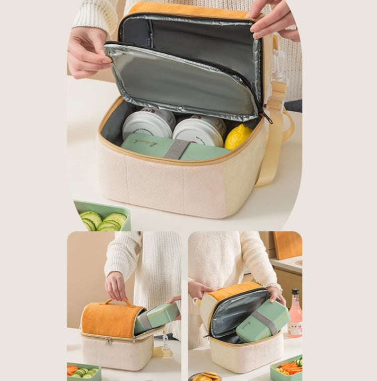 Flannel Toast Bag Double Layer Insulation Lunch Storage Bag Shoulder Bag(Royal Blue)