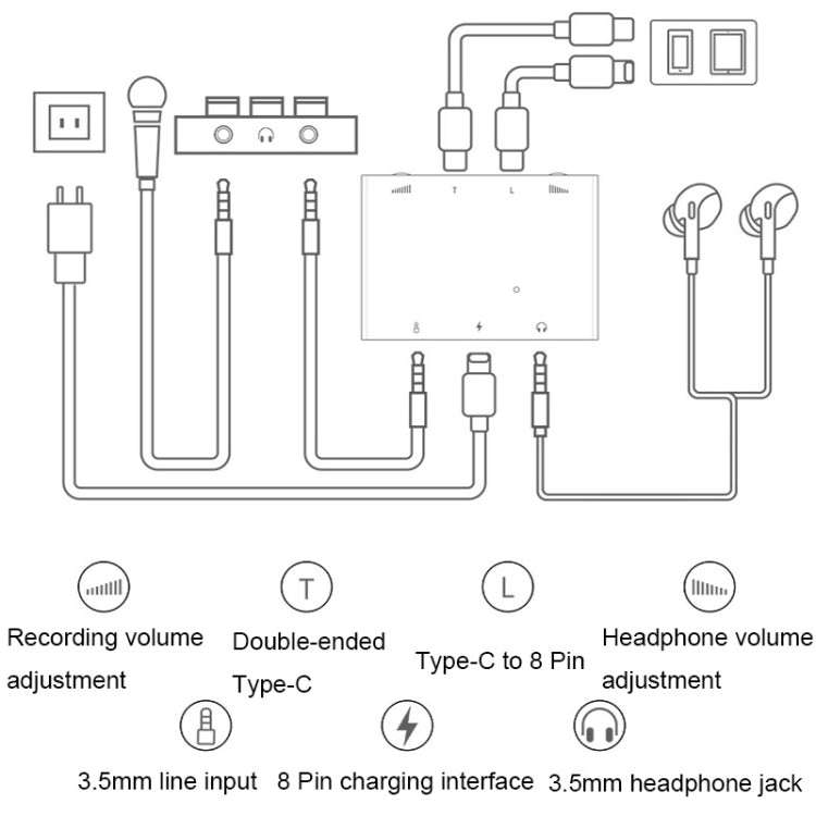 2 In 1 8 Pin+Type-C/USB-C Stereo Dual Channel Sound Card Live Converter(Upgraded Version)