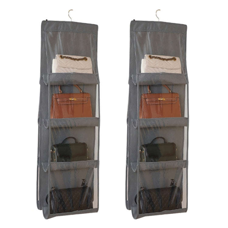 2pcs Double Sided Transparent Storage Bag Bedroom Wardrobe Storage Dustproof Hanging Bag Gray 8 Grid