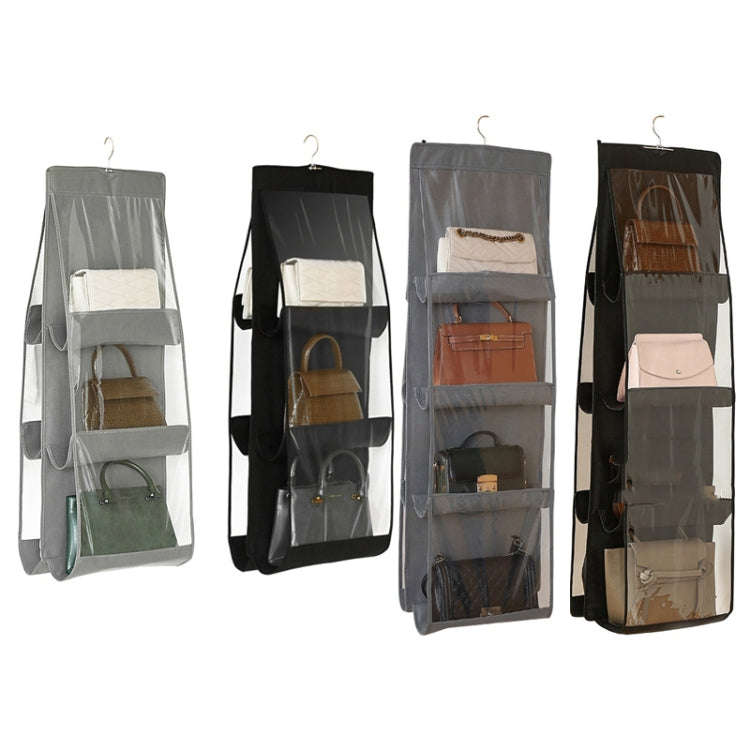 2pcs Double Sided Transparent Storage Bag Bedroom Wardrobe Storage Dustproof Hanging Bag Gray 6 Grid
