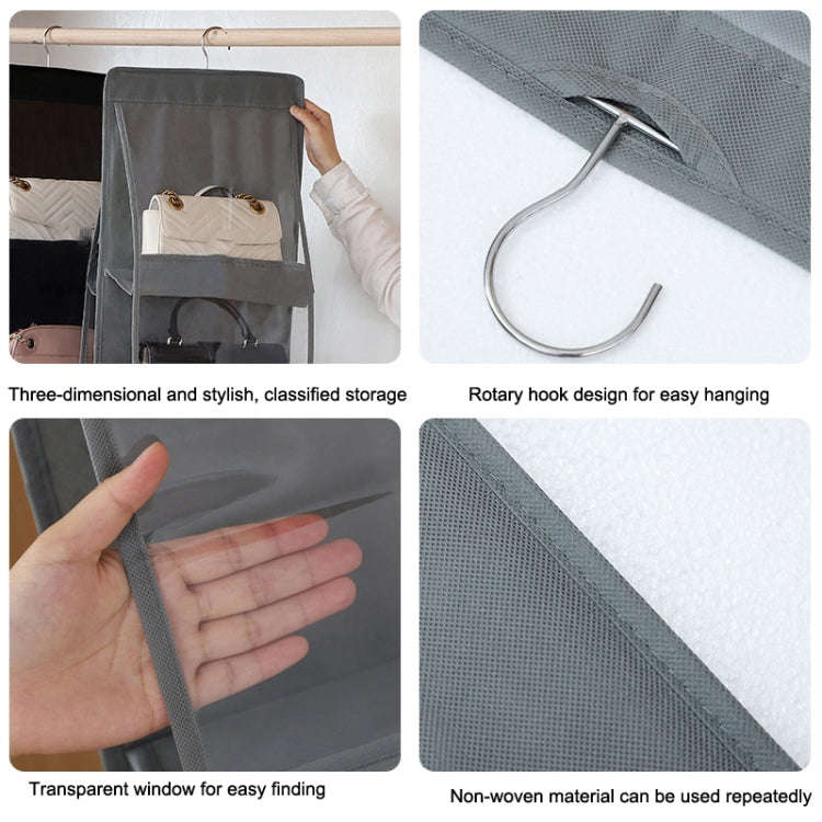 2pcs Double Sided Transparent Storage Bag Bedroom Wardrobe Storage Dustproof Hanging Bag Gray 8 Grid